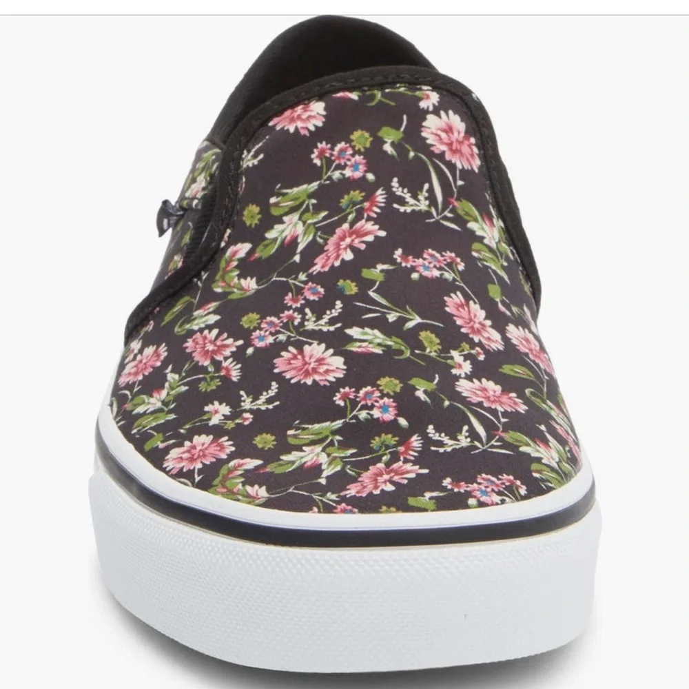 Vans Women’s Asher Black Pink Floral Slip On Sneaker Walking Shoe Size 9.5 - Picture 5 of 9